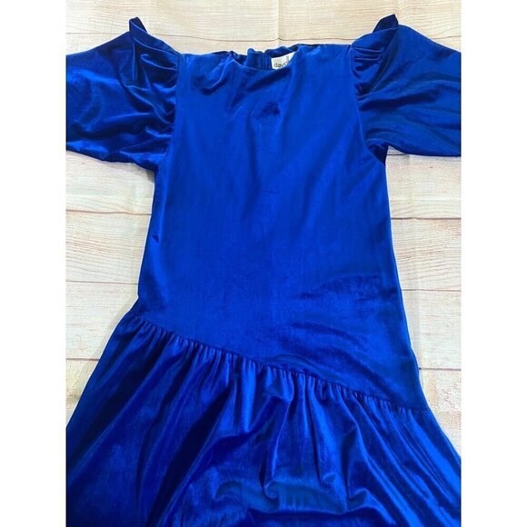 Vintage David Brown California 1980's Blue Velvet Puff Sleeve Maxi - Small - Picture 9 of 15